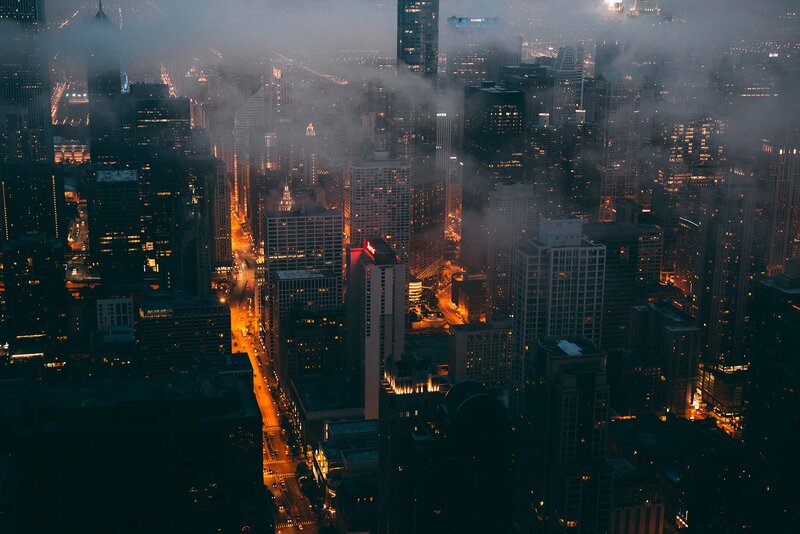 City Skyline at Night — Black, Moody
