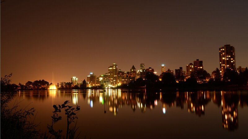 City Skyline at Night — Black, Serene, Photograph, Buildings