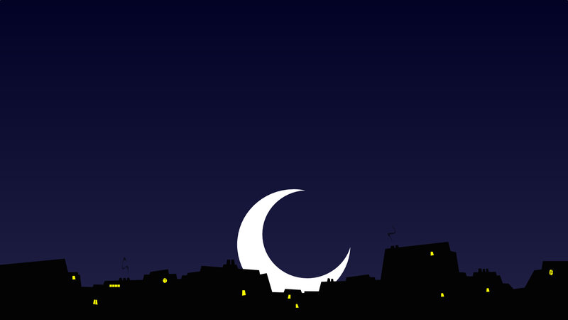 City Skyline at Night — Black, Serene, Vector Art