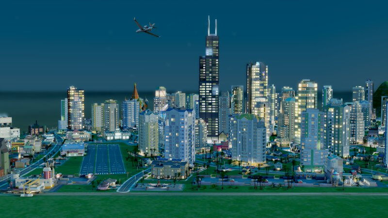 City Skyline at Night — Blue, Calm, 3d Render