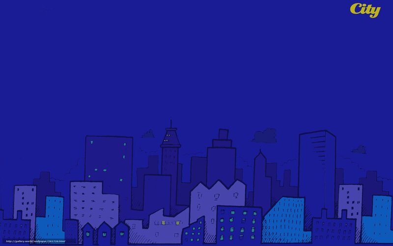 City Skyline at Night — Blue, Calm, Illustration