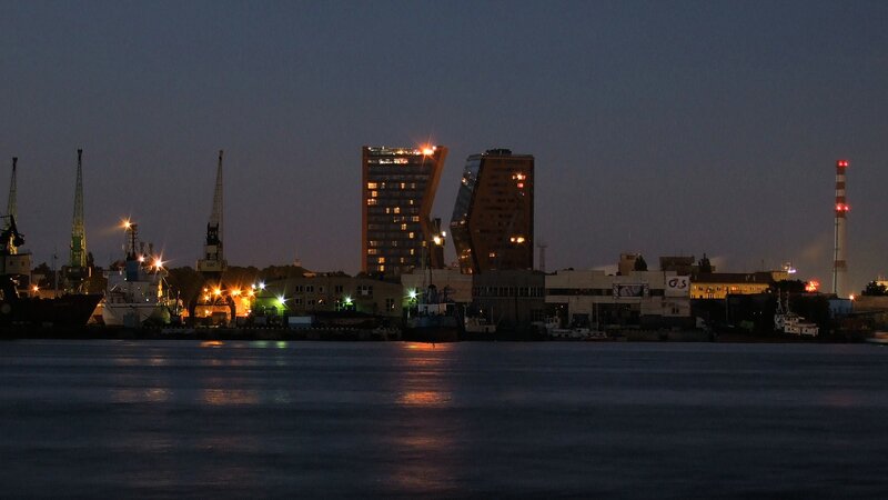 City Skyline at Night — Blue, Calm, Photograph, Buildings