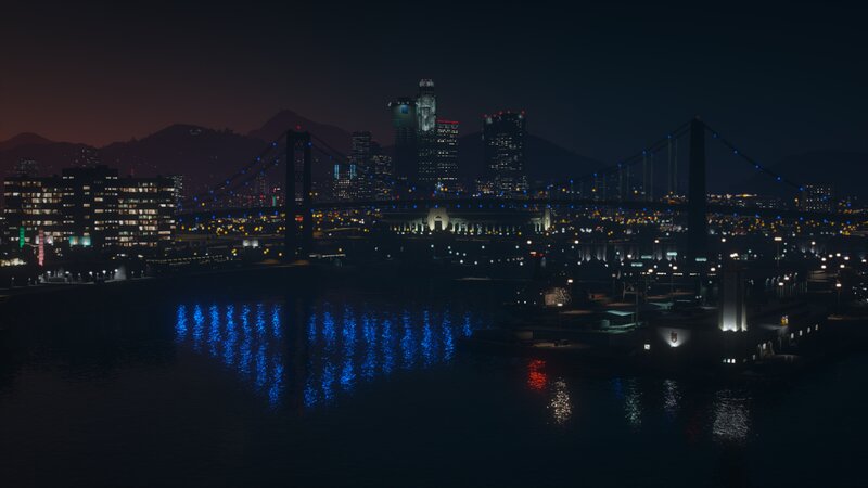 City Skyline at Night — Blue, Dark, Calm