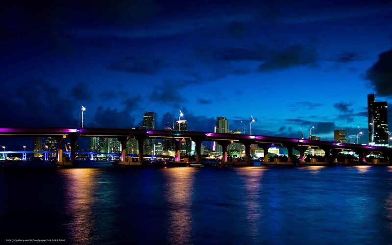 City Skyline at Night — Blue, Dramatic, Photograph, Bridge, Skyscraper