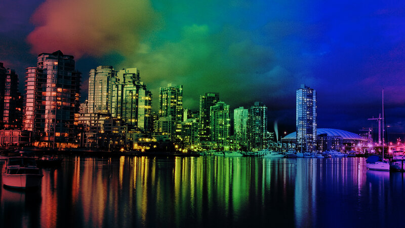 City Skyline at Night — Blue, Dramatic, Photograph, Buildings