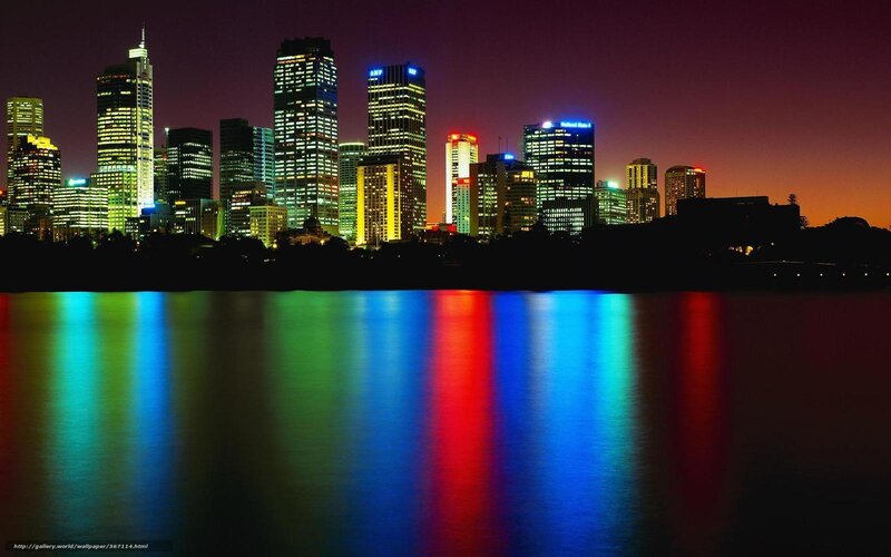 City Skyline at Night — Blue, Dramatic, Photograph, Skyscrapers, River, Reflection