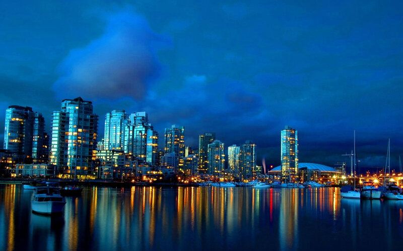 City Skyline at Night — Blue, Dramatic, Photograph