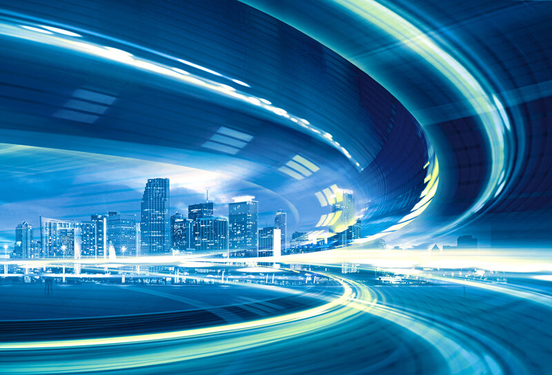City Skyline at Night — Blue, Dynamic