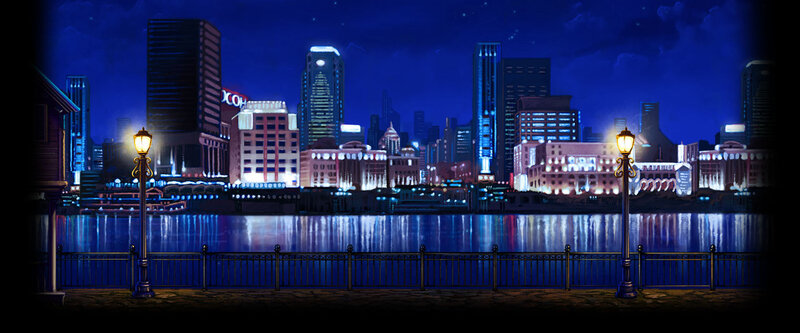 City Skyline at Night — Blue, Serene, Digital Art, Buildings, River