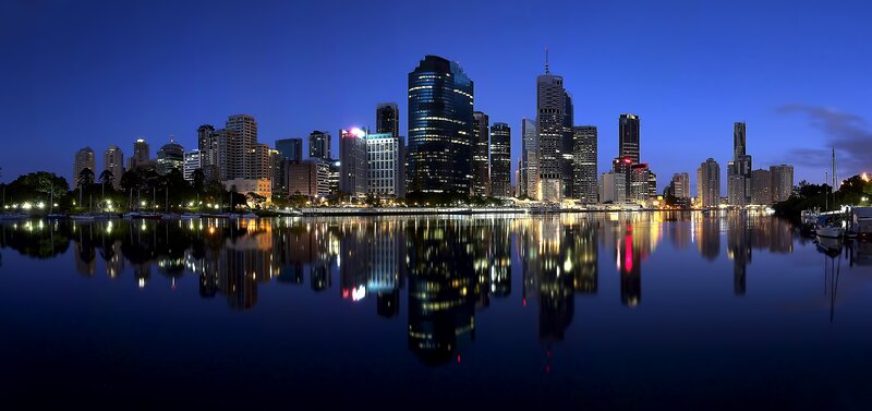 City Skyline at Night — Blue, Serene, Photograph, Skyscrapers