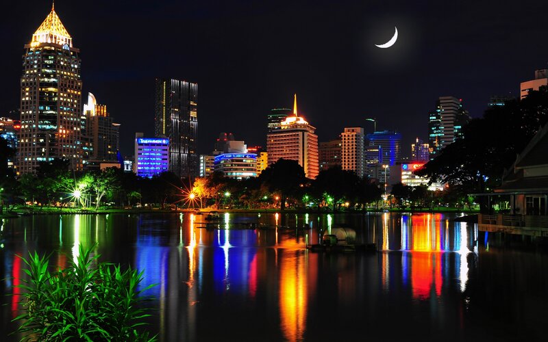City Skyline at Night — Blue, Serene