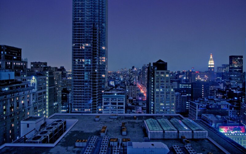City Skyline at Night — Blue, Skyscrapers