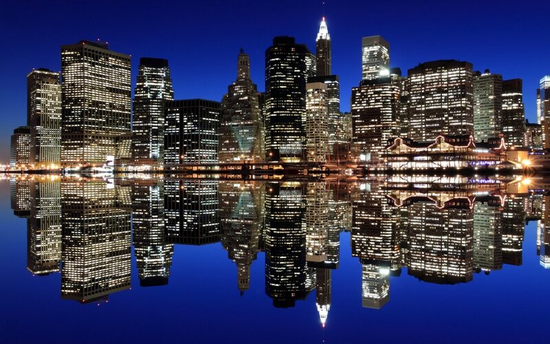 City Skyline at Night — Blue