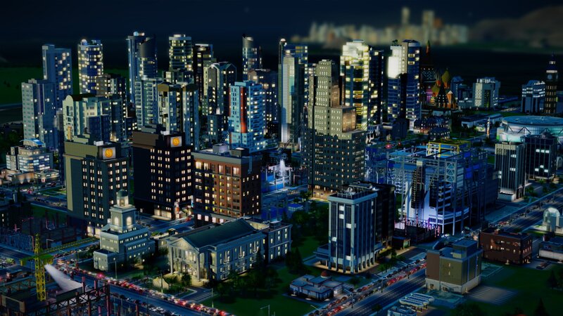 City Skyline at Night — Blue, Urban, 3d Render
