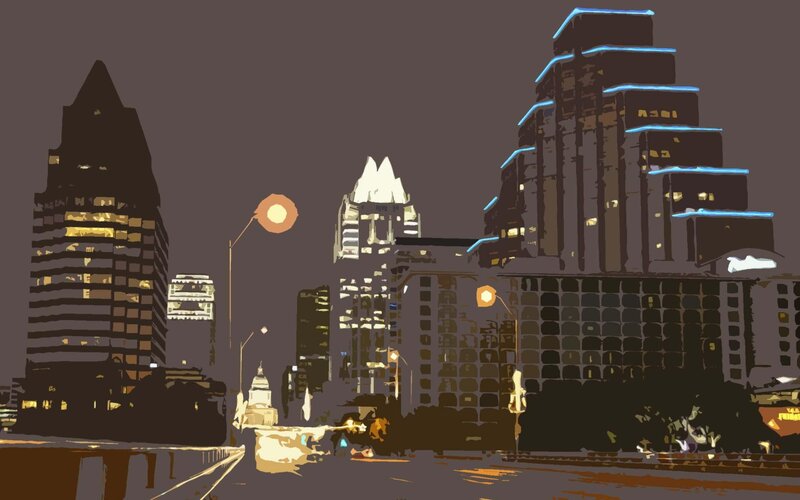 City Skyline at Night — Brown, Dark