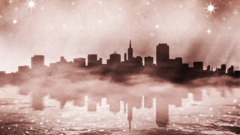City Skyline at Night — Brown, Dreamy