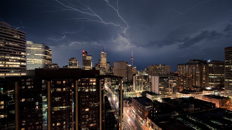 City Skyline at Night — Dark Blue, Dramatic