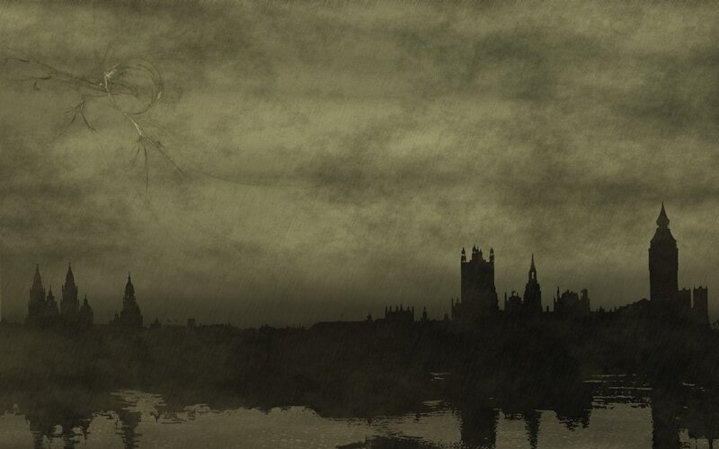 City Skyline at Night — Gray, Dark