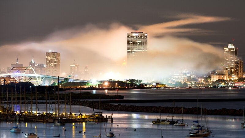 City Skyline at Night — Gray
