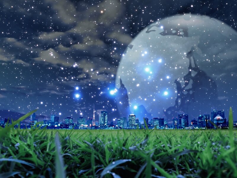 City Skyline at Night — Green, Dreamy