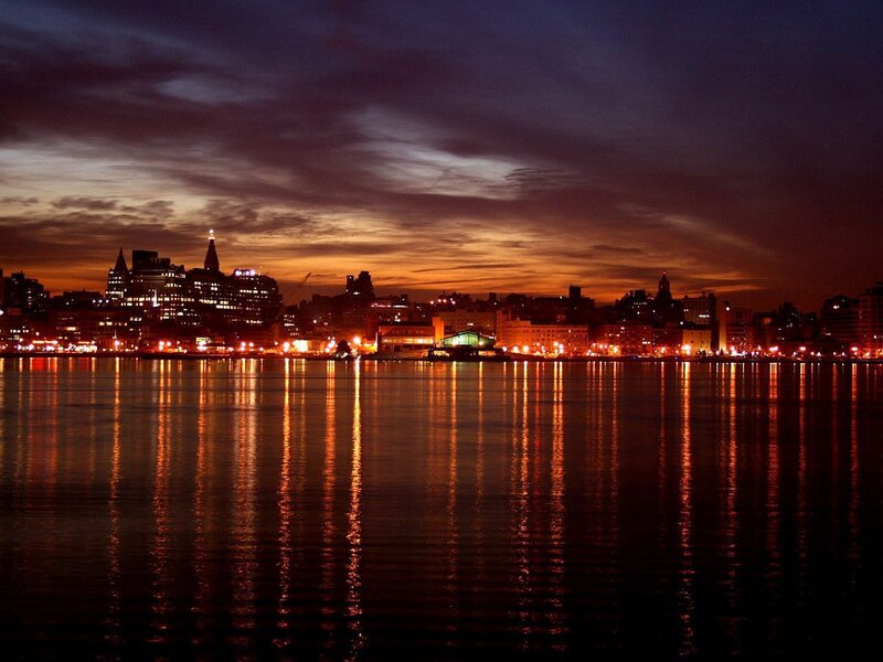 City Skyline at Night — Orange, Dramatic, Photograph, Buildings
