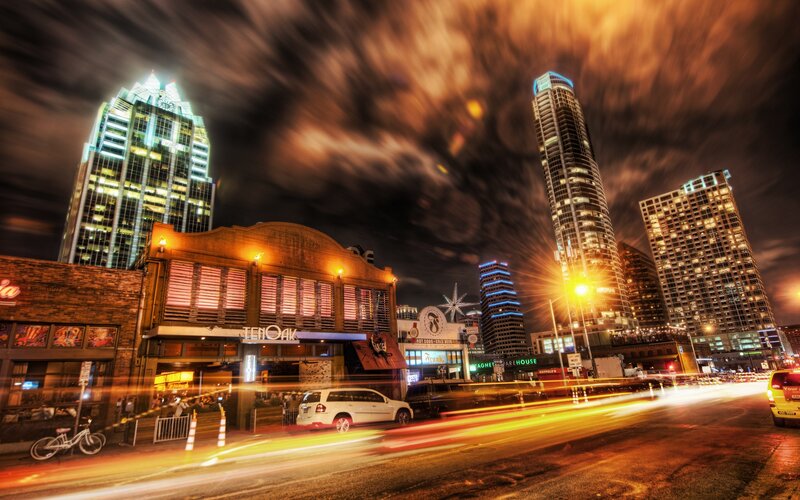 City Skyline at Night — Orange, Dramatic
