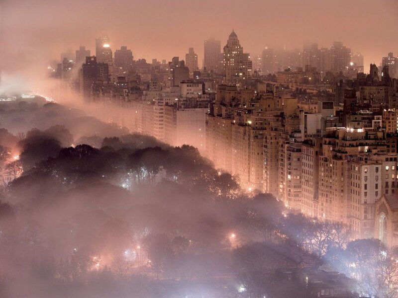 City Skyline at Night — Orange, Misty