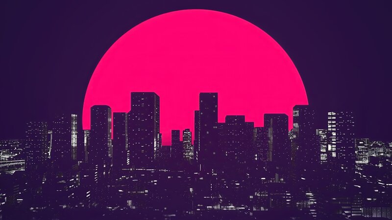 City Skyline at Night — Pink, Dramatic