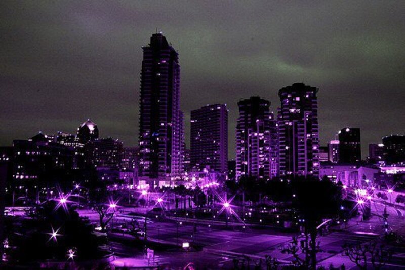 City Skyline at Night — Purple, Dark