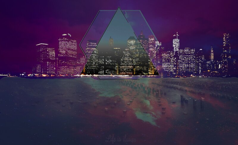 City Skyline at Night — Purple, Dramatic, Digital Art, Skyscraper
