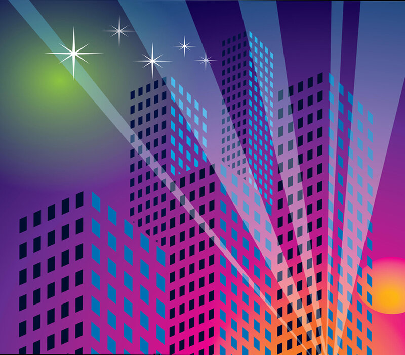 City Skyline at Night — Purple, Dramatic