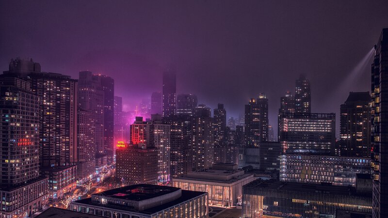 City Skyline at Night — Purple, Moody