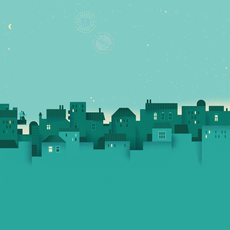 City Skyline at Night — Teal
