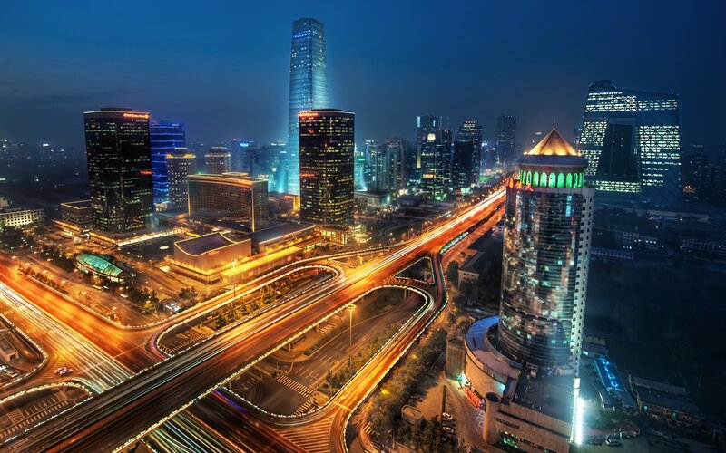 City Skyline at Night — Traffic