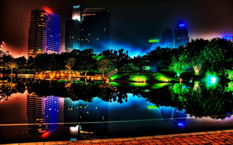 City Skyline at Night — Trees