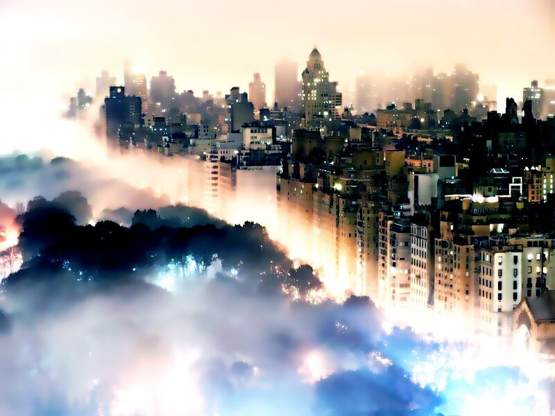 City Skyline at Night — White
