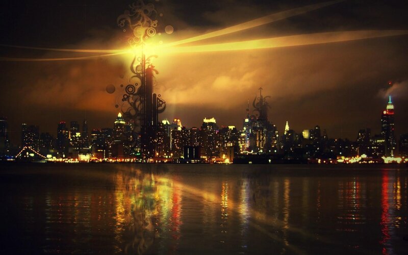 City Skyline at Night — Yellow, Dramatic
