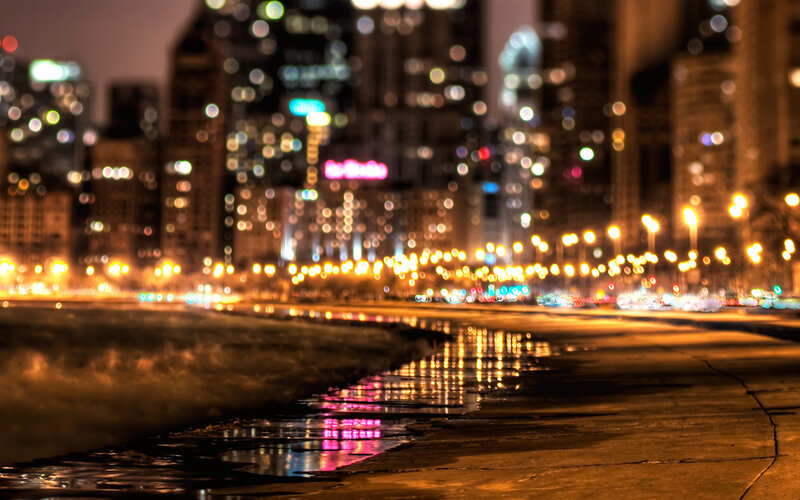 City Skyline at Night — Yellow