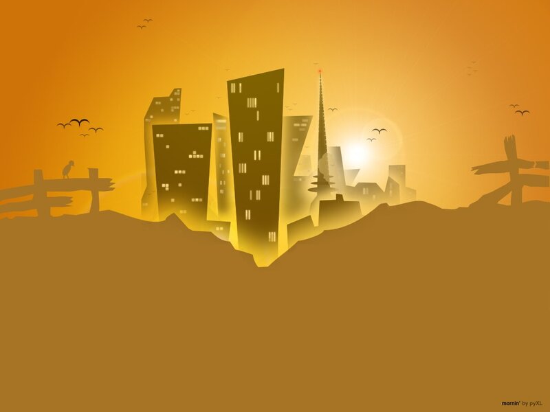 city skyline at sunrise