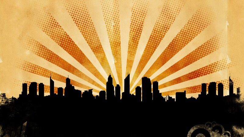 city skyline at sunrise