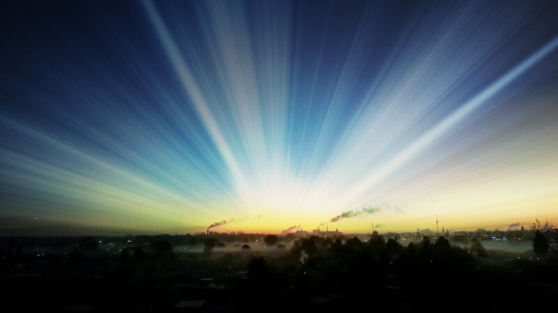 City Skyline at Sunrise — Blue, Dramatic