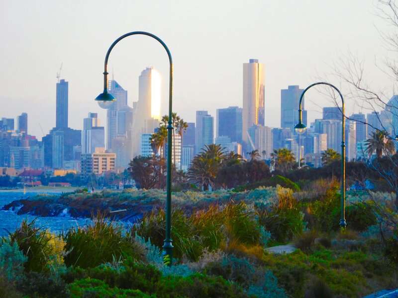City Skyline at Sunrise — Blue, Serene