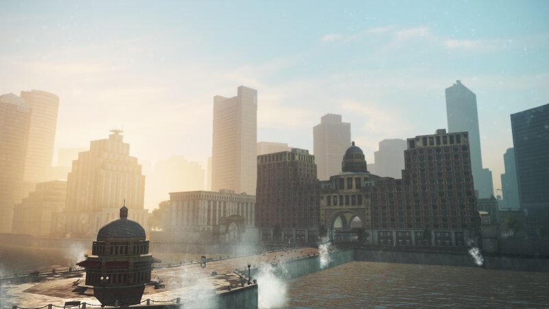 City Skyline at Sunrise — Blue