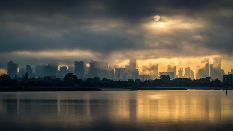City Skyline at Sunrise — Gold