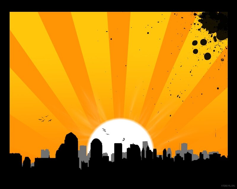 City Skyline at Sunrise — Orange, Dramatic