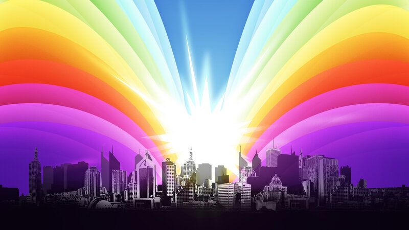 City Skyline at Sunrise — Purple