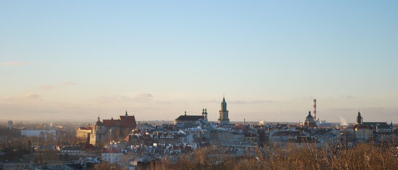 city skyline at sunset