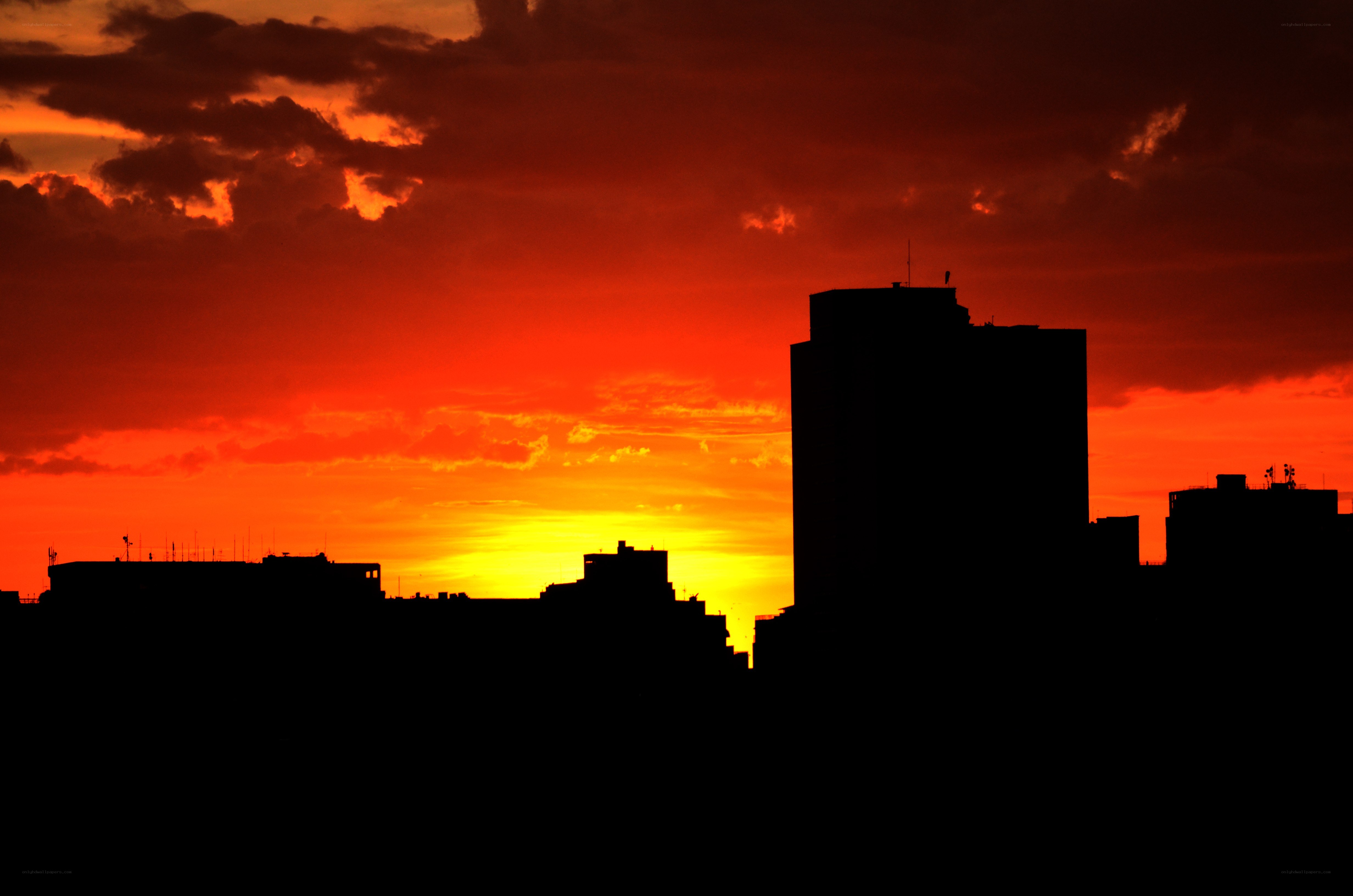City skyline at sunset