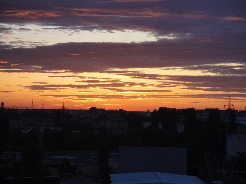 City skyline at sunset
