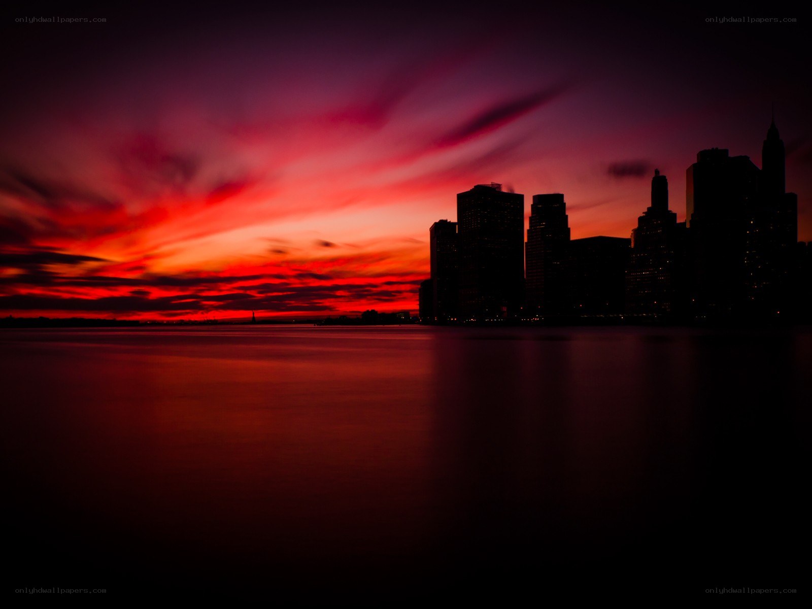 City skyline at sunset